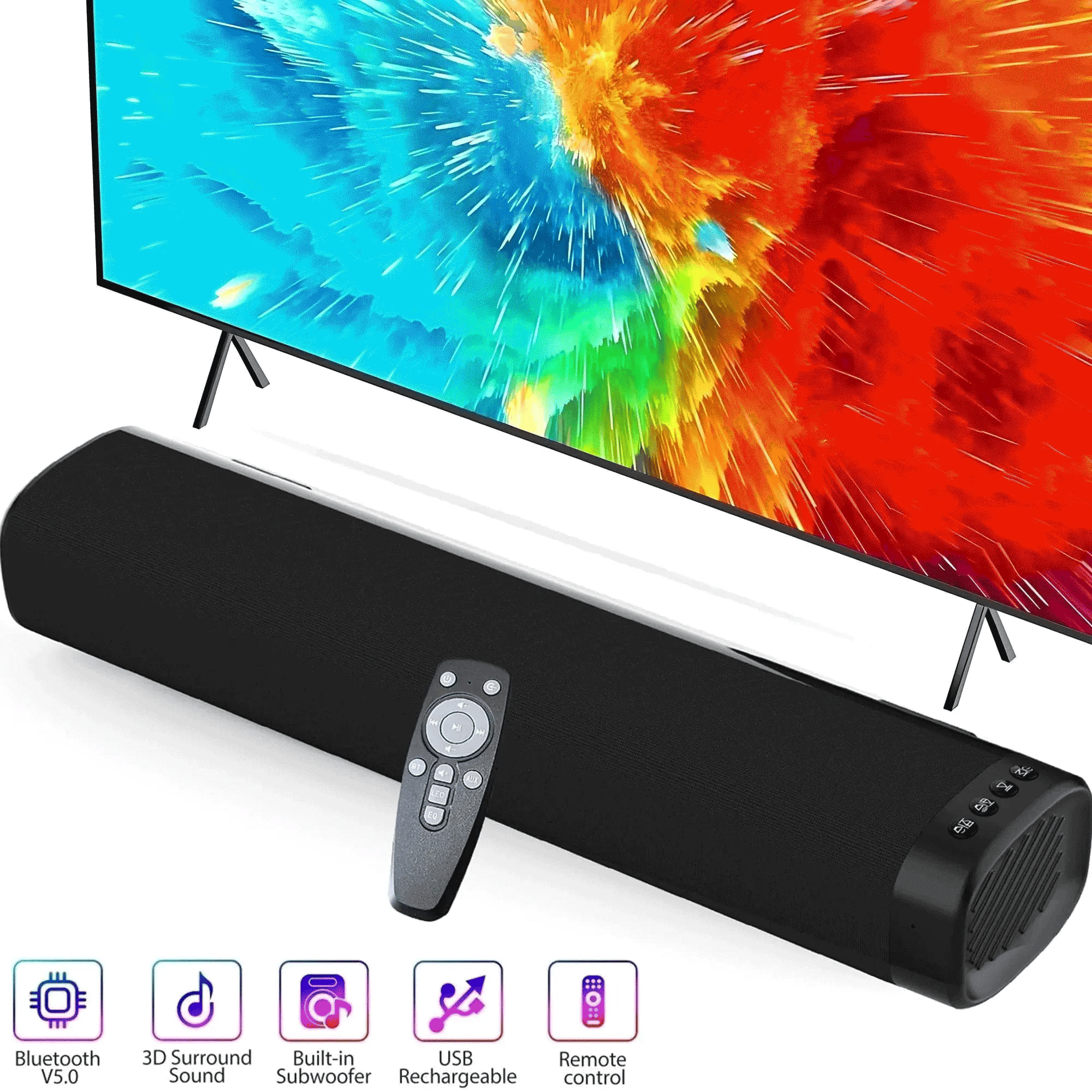 Burufy 2.1ch Sound Bars for TV,50W Bluetooth Soundbar with Subwoofer,3D Surround Sound System for Home Theater,Wall Mountable