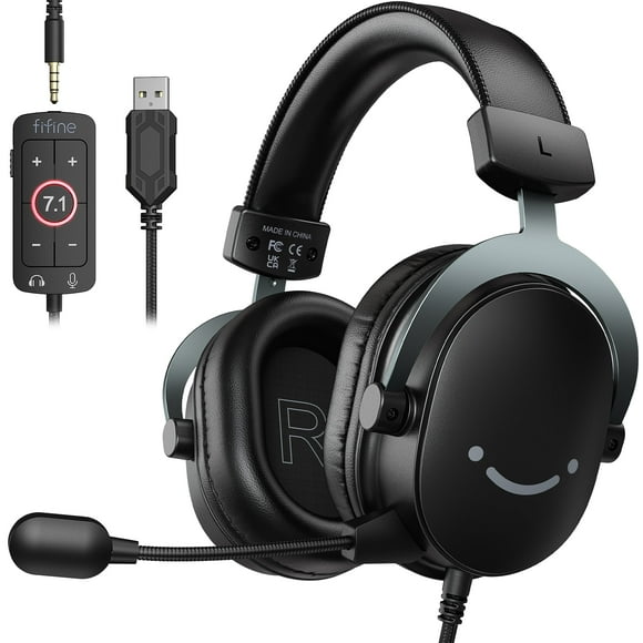 FIFINE PC Gaming Headset with Microphone for Xbox, PS5/PS4, Switch, Phone, Wired Headphones with 124? USB Cable, 3.5mm Jack, 7.1 Surround Sound, Lightweight, Noise Canceling, Gain Control?H9